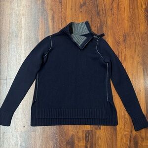 Vince Navy Wool Cashmere Zip Shoulder Turtleneck Sweater XS
